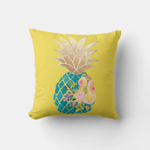 PixDezines Teal Aloha Pineapples/DIY background Throw Pillow