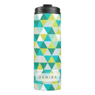 PixDezines Teal/Chartreuse Geometric/Triangles Thermal Tumbler