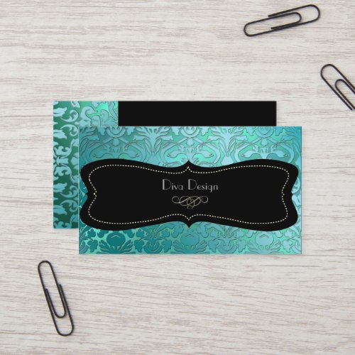 PixDezines teal flora damask/diy background Business Cards