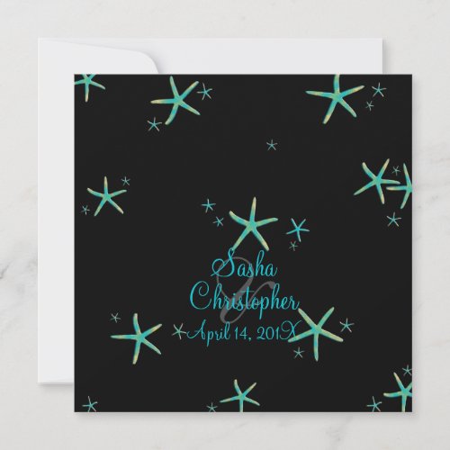 PixDezines tealgold starfishdiy background color Invitation