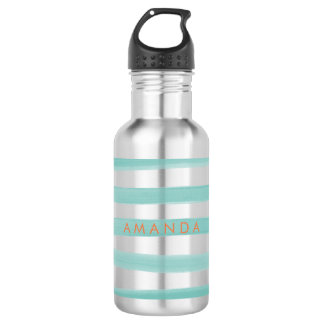 PixDezines Teal Green Stripes/adjustable Water Bottle