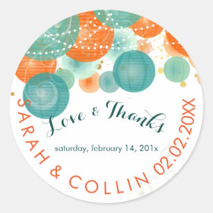 PixDezines teal+orange lanterns/diy background Classic Round Sticker