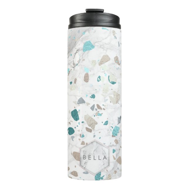 PixDezines TERRAZZO AQUA TEAL SILVER Thermal Tumbler (Front)