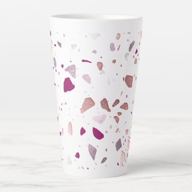 PixDezines Terrazzo Pattern Rose Gold Burgundy Latte Mug (Front)