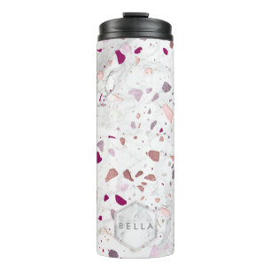 PixDezines TERRAZZO ROSE GOLD, BURGUNDY SILVER Thermal Tumbler