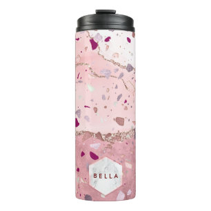 PixDezines TERRAZZO ROSE GOLD, BURGUNDY Thermal Tumbler