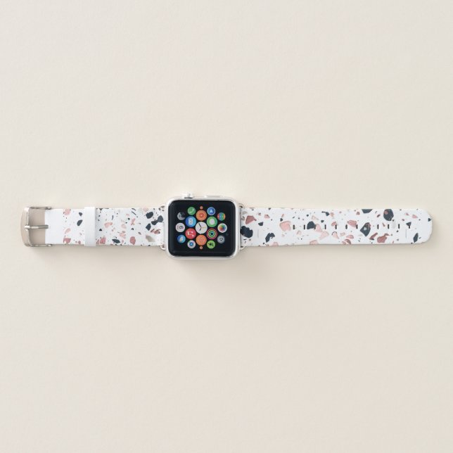 PIXDEZINES TERRAZZO, ROSE GOLD+NAVY+SILVER APPLE WATCH BAND (Front)