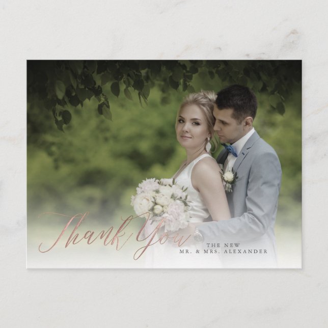 PixDezines Thank You/Faux Rose Gold Calligraphy Postcard (Front)