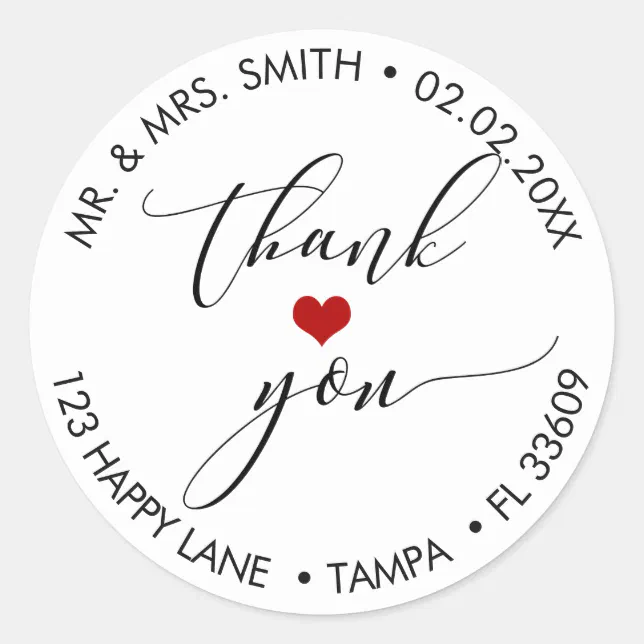 Pixdezines Thank You Heart Classic Round Sticker Zazzle