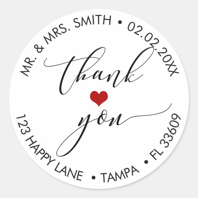 PixDezines THANK YOU+HEART Classic Round Sticker (Front)