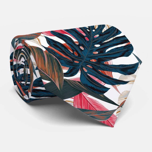 PixDezines Thunder Blue Rust Tropical Foliage Neck Tie (Rolled)