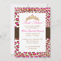 PixDezines Tiara+Leopard Sweet 16/pink chocolate Invitation | Zazzle