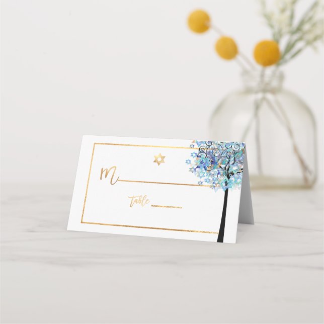 PixDezines Tree of LIfe+Aqua Blue Place Card (Front)