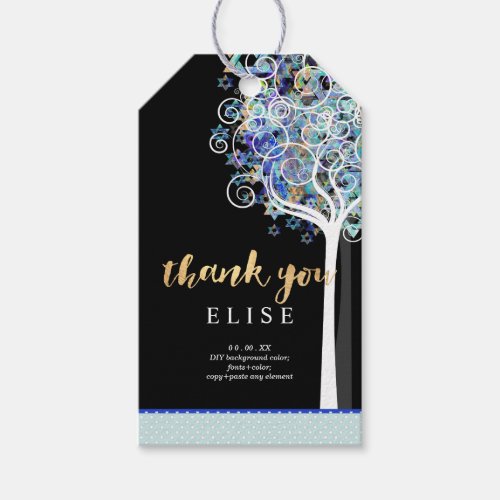 PixDezines Tree of Life Bat MitzvahBlue Gift Tags