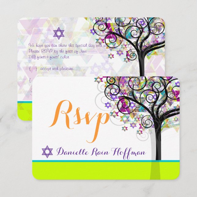PixDezines tree of life Bat Mitzvah/diy background Invitation (Front/Back)