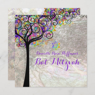 PixDezines tree of life Bat Mitzvah/faux foil Invitation