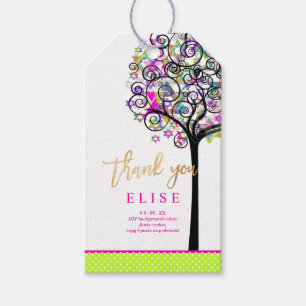 PixDezines Tree of Life Bat Mitzvah/Neon Pink Gift Tags