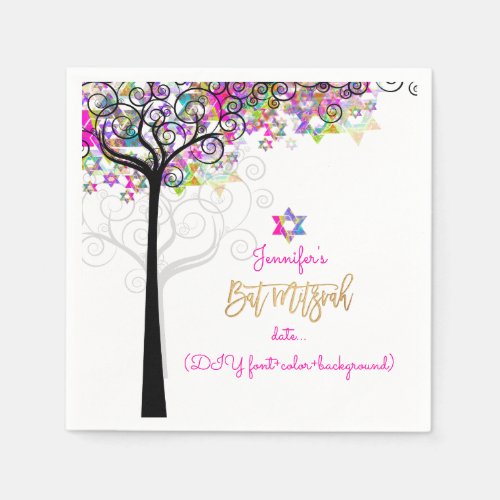 PixDezines TREE OF LIFE/BAT MITZVAH/NEON PINK