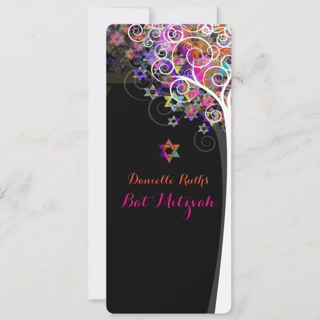 PixDezines Tree of Life Bat Mitzvah/pink Invitation (Front)