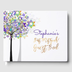 PixDezines Tree of Life Bat Mitzvah/Purple Guest Book