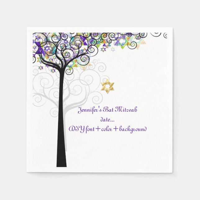 PixDezines TREE OF LIFE/BAT MITZVAH/PURPLE Paper Napkins (Front)