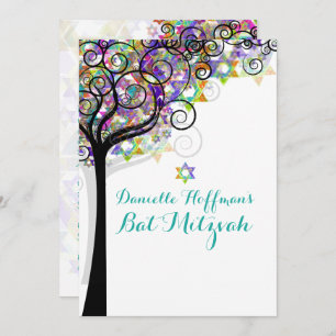 PixDezines TREE OF LIFE BAT MITZVAH/PURPLE/PINK Invitation