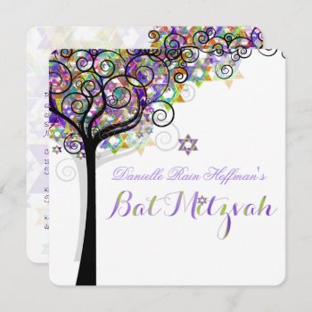 Pixdezines Tree Of Life Bat Mitzvah/purple Pink Invitation by custom_mitzvah at Zazzle