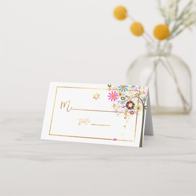 PixDezines Tree of LIfe+Floral+Faux Gold Place Card (Front)