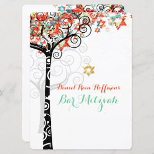 PixDezines tree of life mitzvah/Mint Green/Orange Invitation