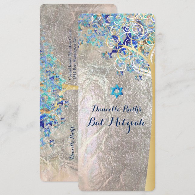 PixDezines Tree of Life Mitzvah/Silver Foil Invitation (Front/Back)