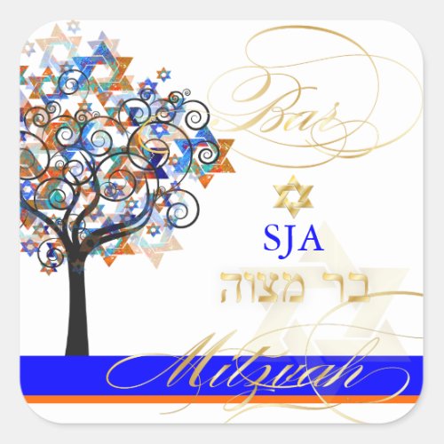 PixDezines tree of lifestarsBar Mitzvah Square Sticker