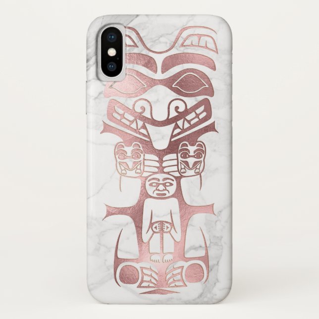 PixDezines TRIBAL TOTEM, FAUX ROSE GOLD+MARBLE Case-Mate iPhone Case (Back)