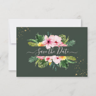 PixDezines Tropical Floral & Foliage Hunter Green Save The Date
