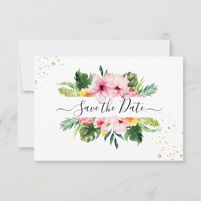 PixDezines Tropical Floral & Foliage Save The Date (Front)