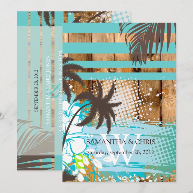 PixDezines tropical grunge/beach theme/DIY colors Invitation (Front/Back)