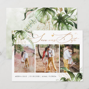 PixDezines Tropical Jungle Faux Gold Calligraphy Save The Date