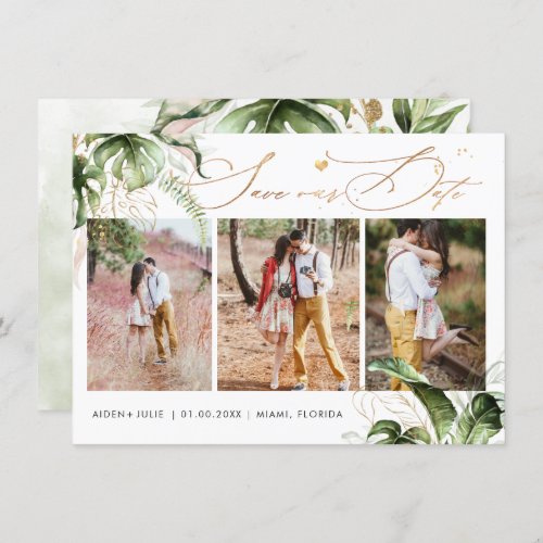 PixDezines Tropical Jungle  Faux Gold Calligraphy Save The Date