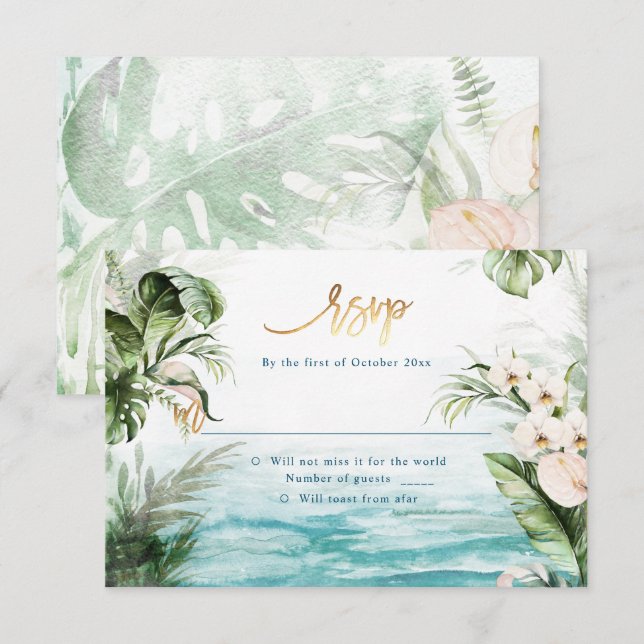 PixDezines Tropical Jungle Foliage RSVP Invitation (Front/Back)