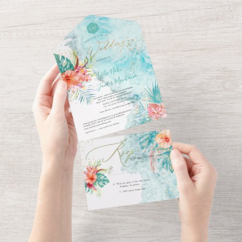 PixDezines Tropical Paradise Beach Flowers Foliage All In One Invitation