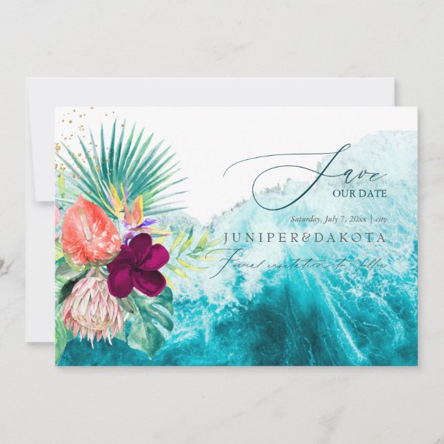 PixDezines Tropical Paradise Beach Save Date Invitation (Front)