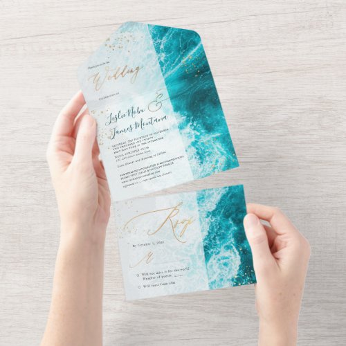 PixDezines Tropical Paradise Beach Waves Emerald A All In One Invitation