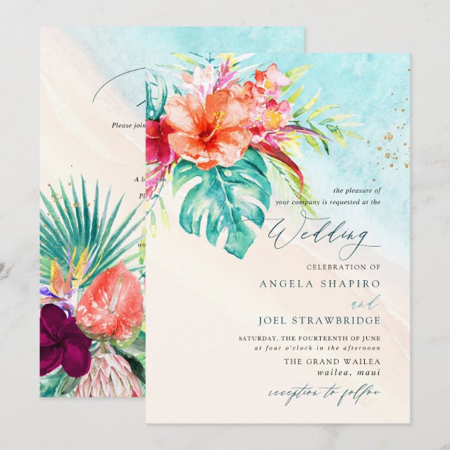 PixDezines Tropical Paradise Beach Wedding Invitation (Front/Back)