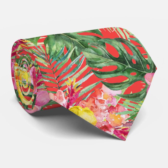 PixDezines Tropical Paradise Floral Foliage Neck Tie (Rolled)