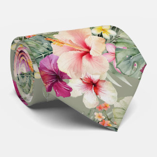 PixDezines Tropical Paradise Floral Foliage Neck Tie