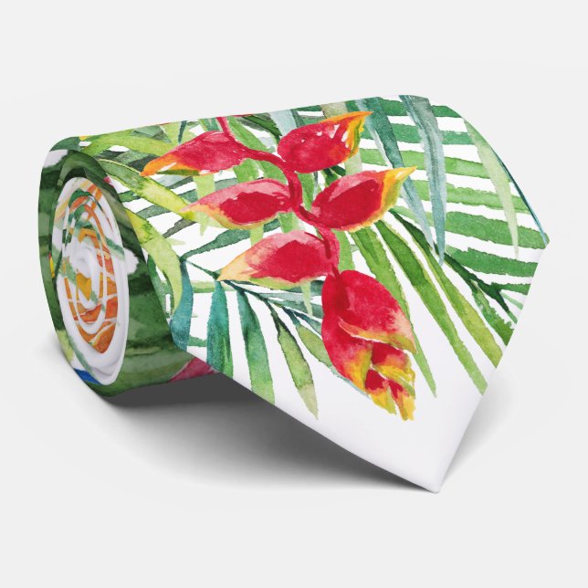 PixDezines Tropical Paradise Floral Foliage Neck Tie (Rolled)
