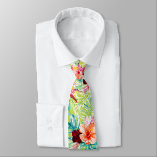 PixDezines Tropical Paradise Floral Foliage Neck Tie