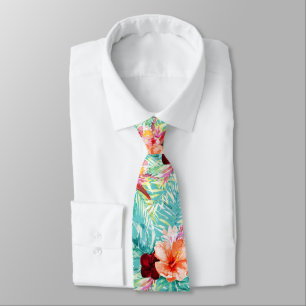 PixDezines Tropical Paradise Floral Foliage Neck Tie