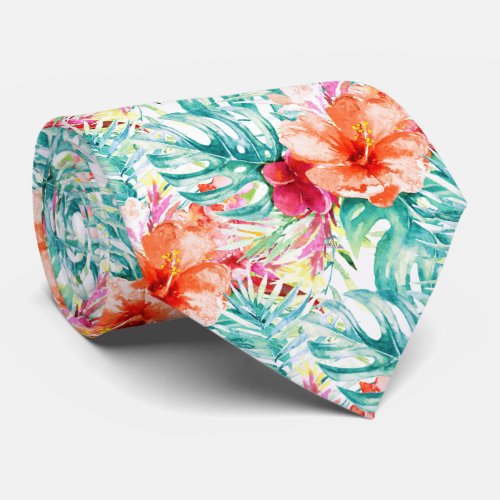 PixDezines Tropical Paradise Floral Foliage Neck Tie