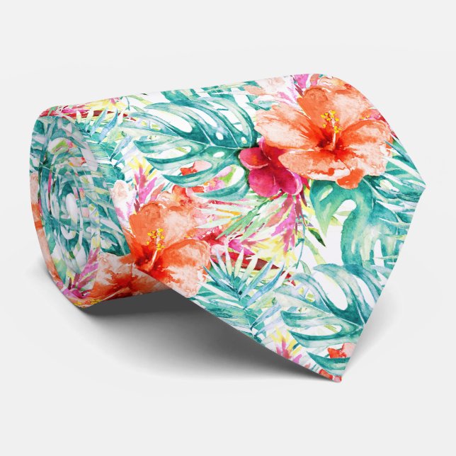 PixDezines Tropical Paradise Floral Foliage Neck Tie (Rolled)