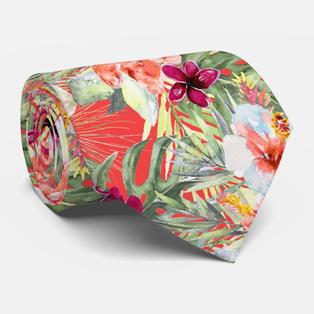 PixDezines Tropical Paradise Floral Foliage Neck Tie (Rolled)